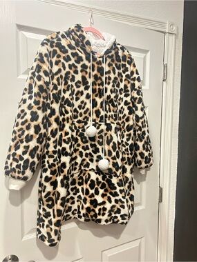 Harper Leopard Plush Hooded Jacket in Black, Brown, Cream